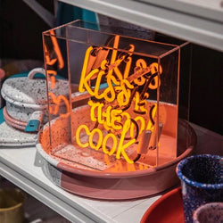 Neon'Kiss the Cook' Glass Sign