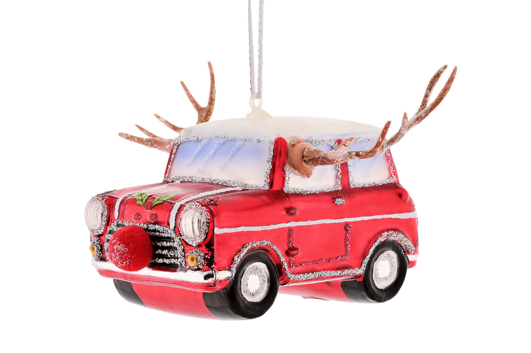 Red Car With Antler Decoration
