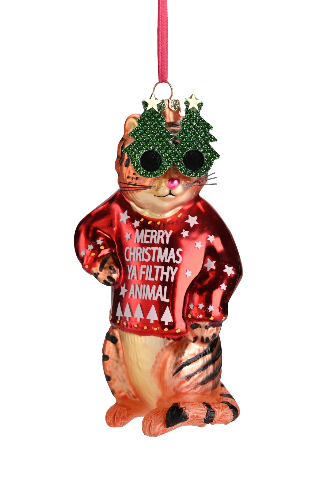 Cat Xmas Tree Glasses Decoration