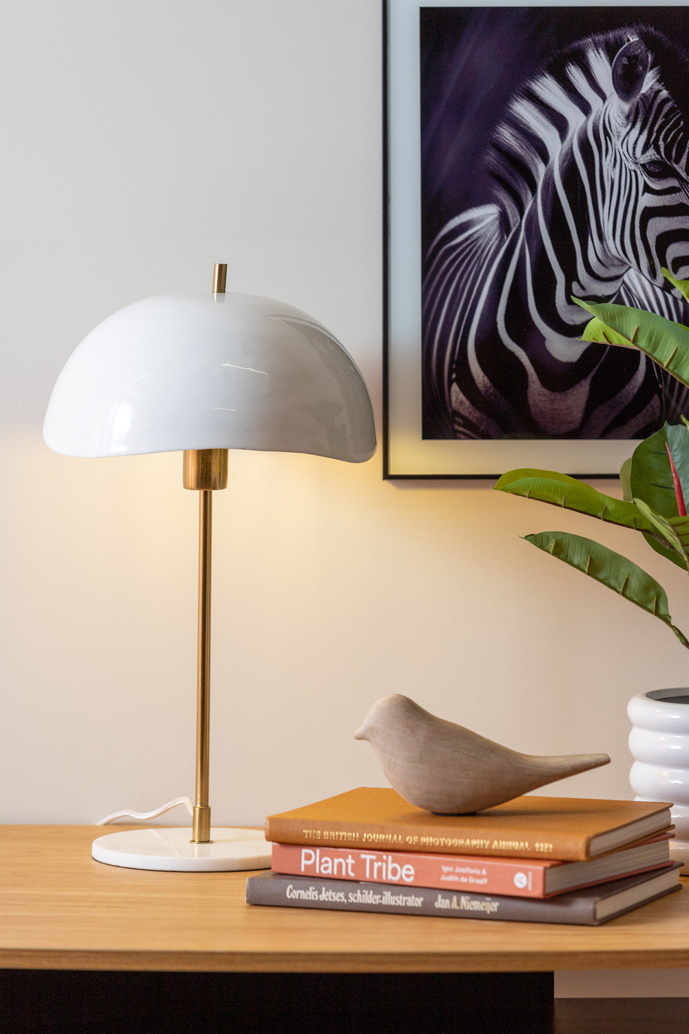 White Waved Dome Table Lamp