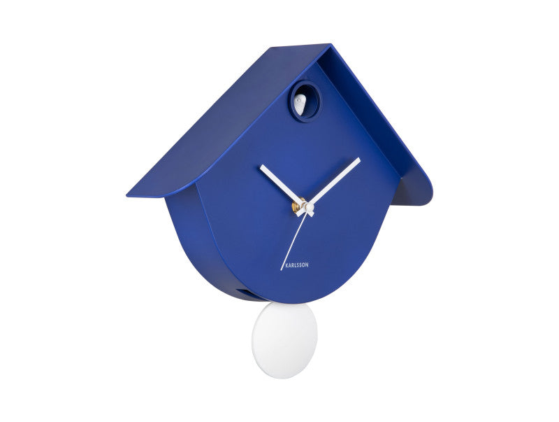 Wall Clock Retro Cuckoo Bright Cobalt Blue