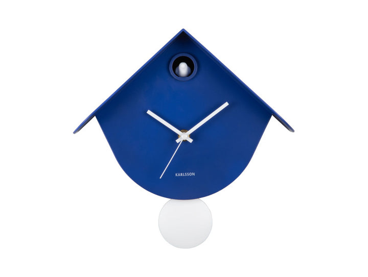 Wall Clock Retro Cuckoo Bright Cobalt Blue
