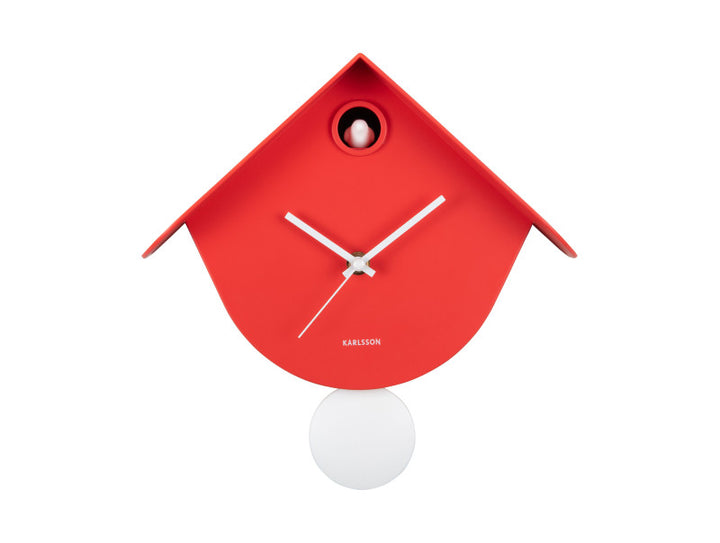 Wall Clock Retro Cuckoo Bright Scarlet Red