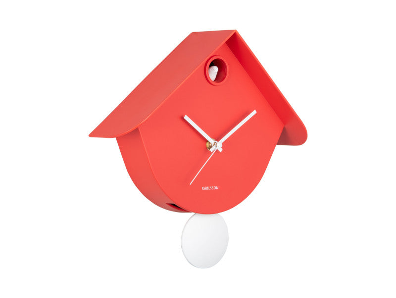 Wall Clock Retro Cuckoo Bright Scarlet Red