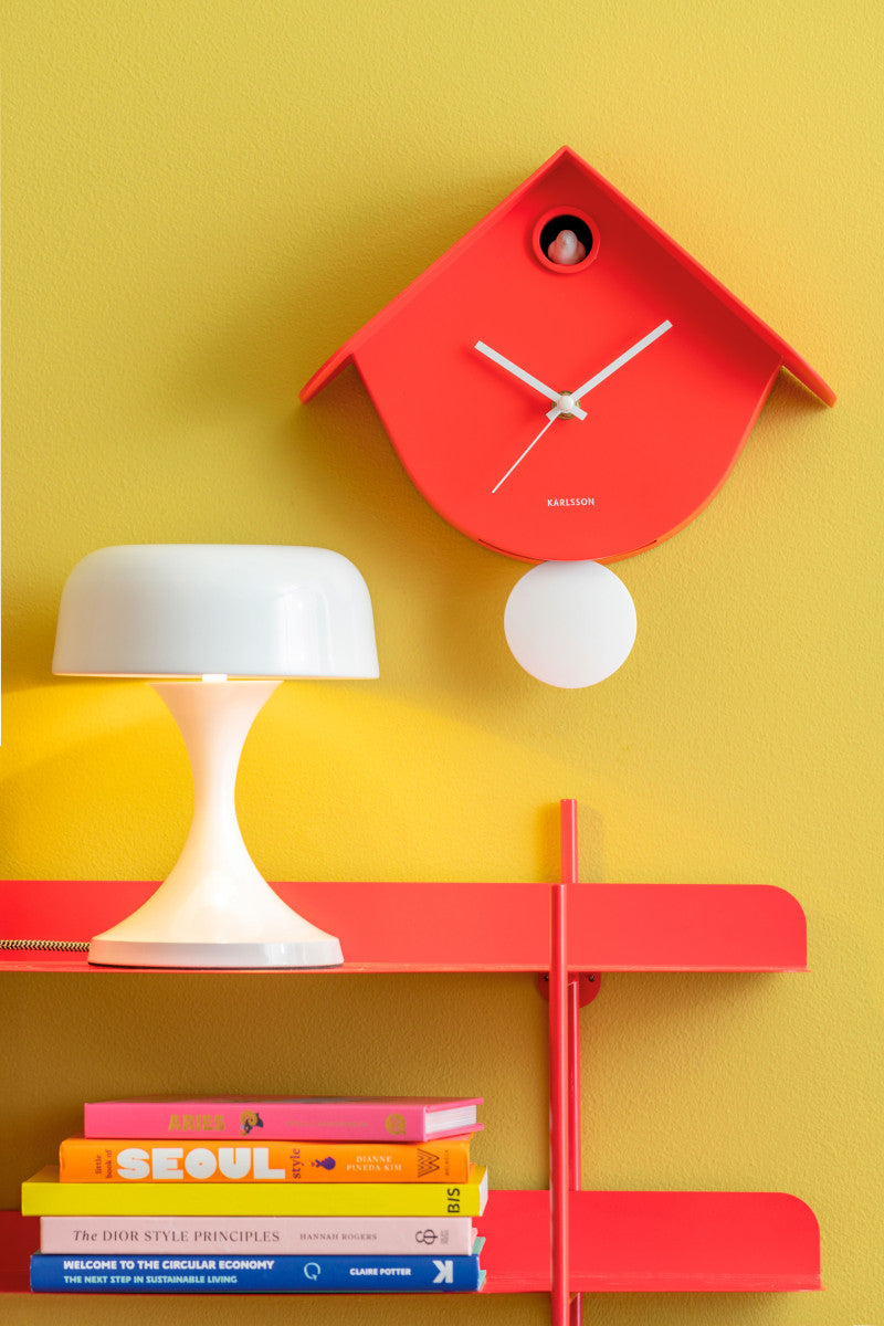 Wall Clock Retro Cuckoo Bright Scarlet Red