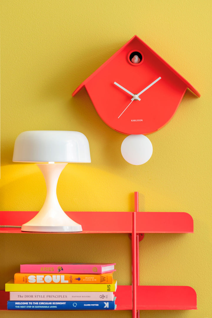 Wall Clock Retro Cuckoo Bright Scarlet Red