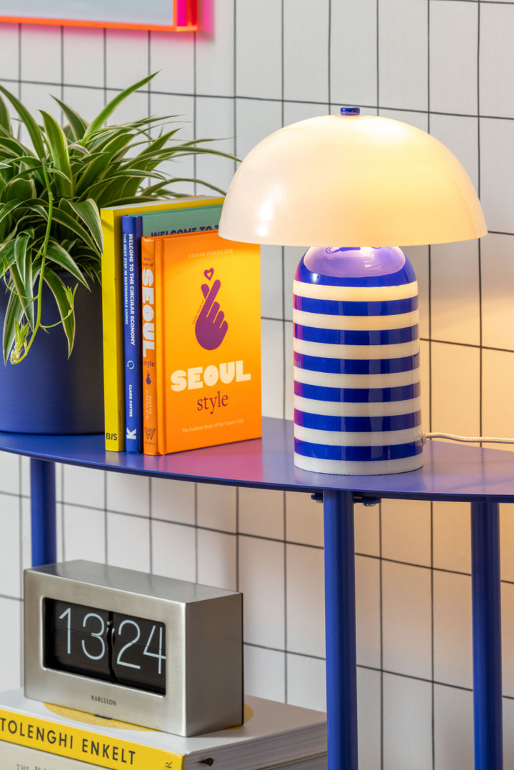 Rayado Retro Bright Blue &amp; White Table Lamp