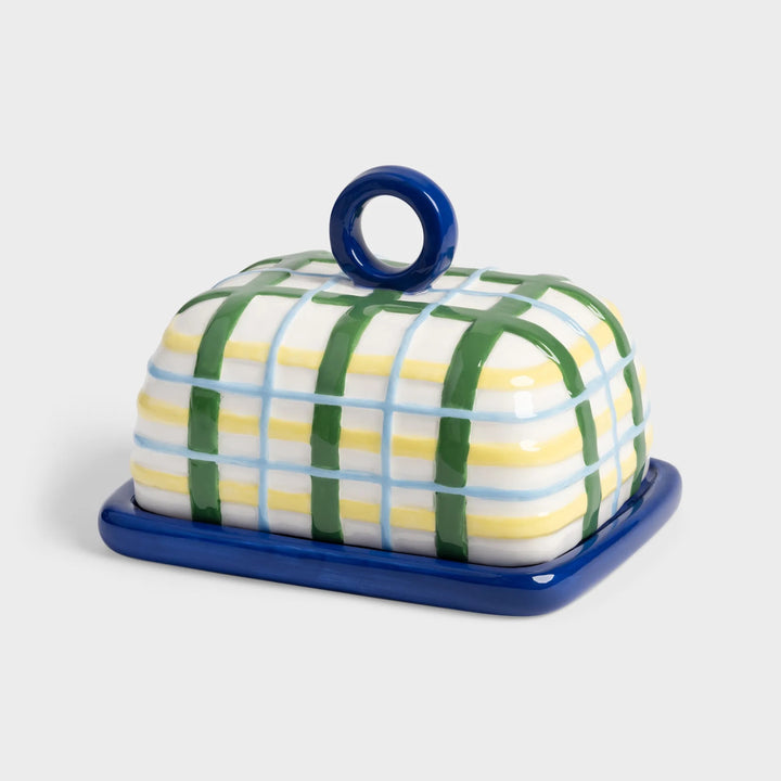 &K Blue Plaid Butter Dish