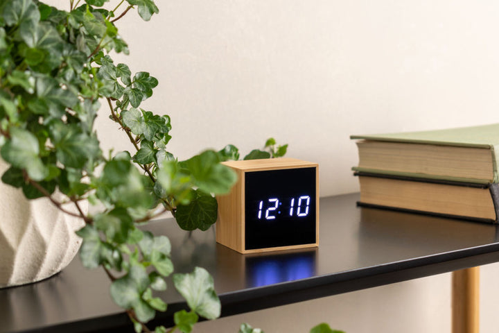 Mini Cube Bamboo Alarm Clock
