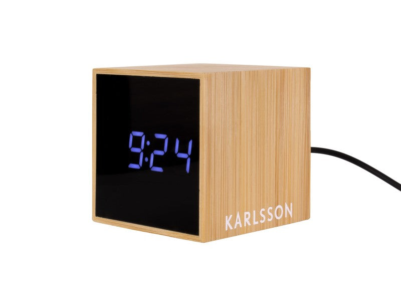 Mini Cube Bamboo Alarm Clock