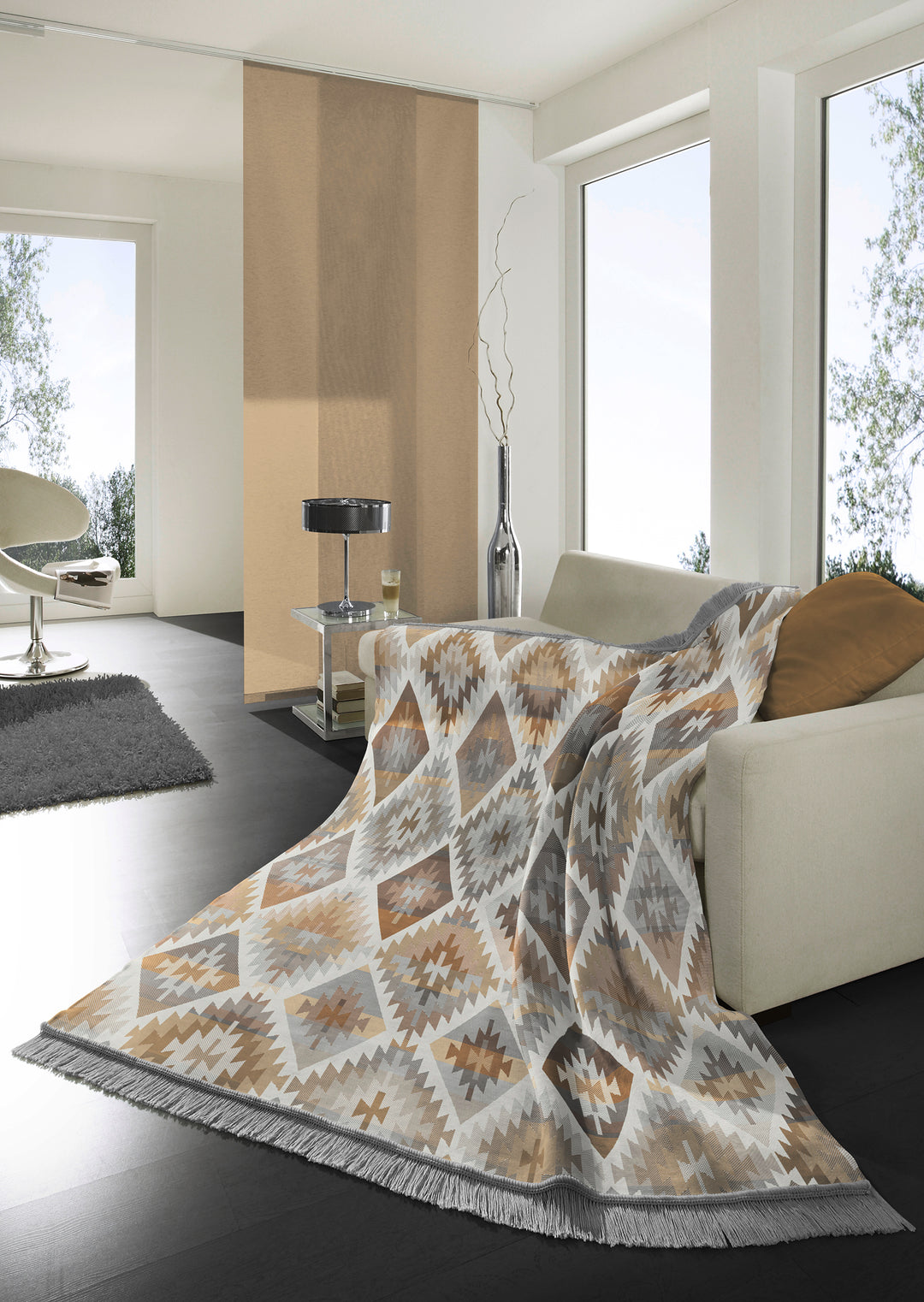 Ikat Diamond Natural Blanket