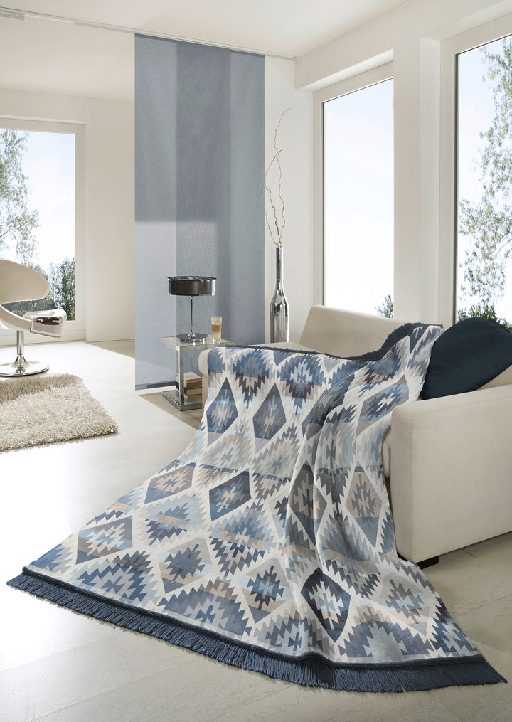 Ikat Diamond Blue Blanket