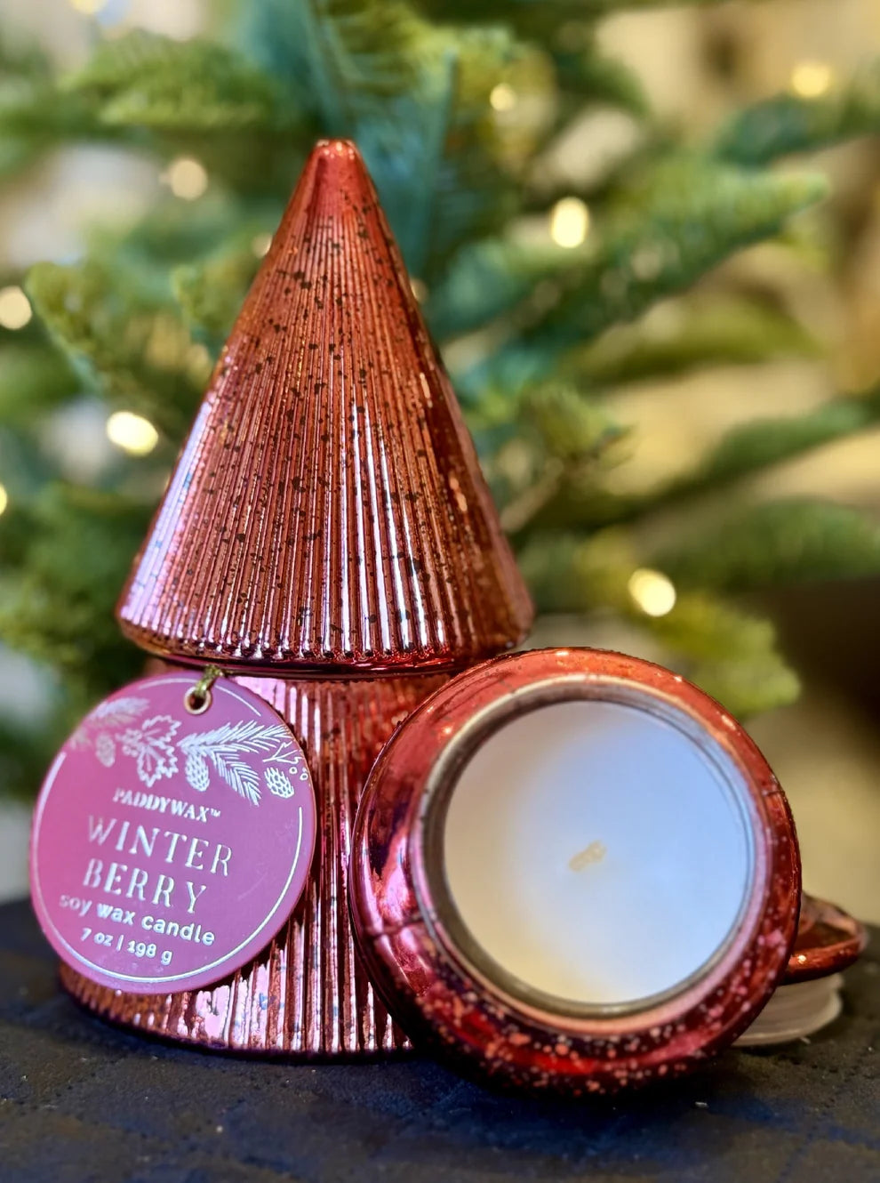 Christmas Winter Berry Red Stacked Tree Candle