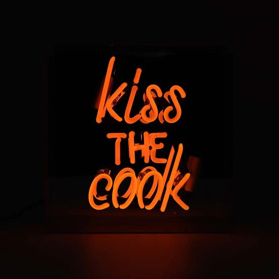 Neon'Kiss the Cook' Glass Sign