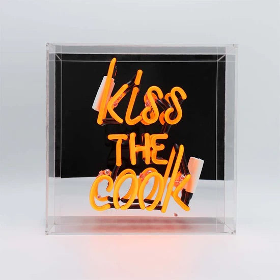 Neon'Kiss the Cook' Glass Sign