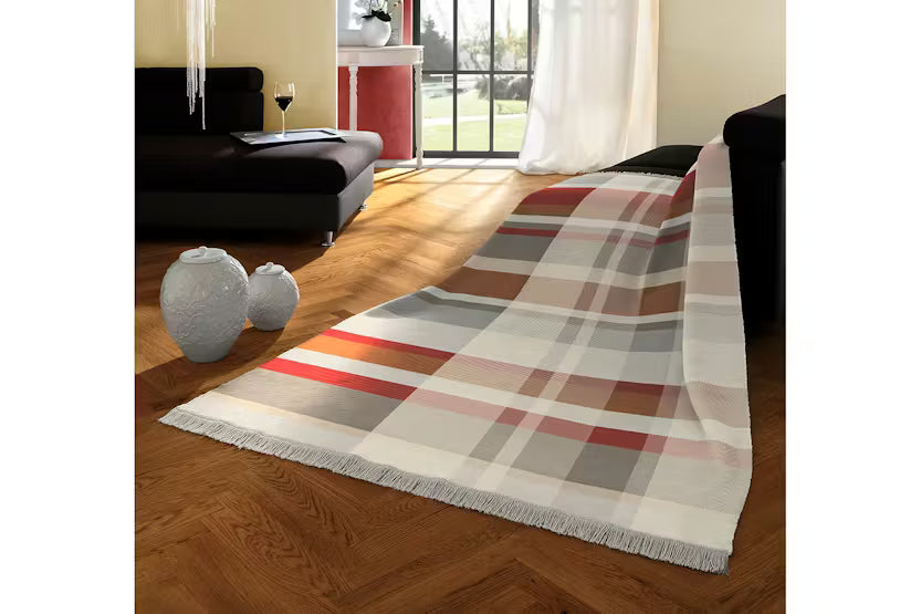 Panel Check Grey &amp; Red Blanket