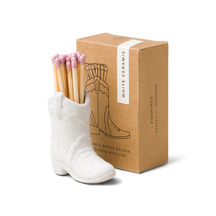 White Cowboy Boot Holder & Matches