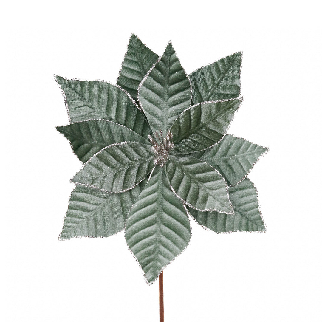 Green Glitter Poinsettia Flower Stem