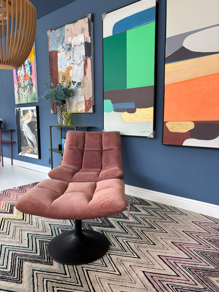 Sale Ex Display Pink Velvet Swivel Lounge Chair &amp; Hocker