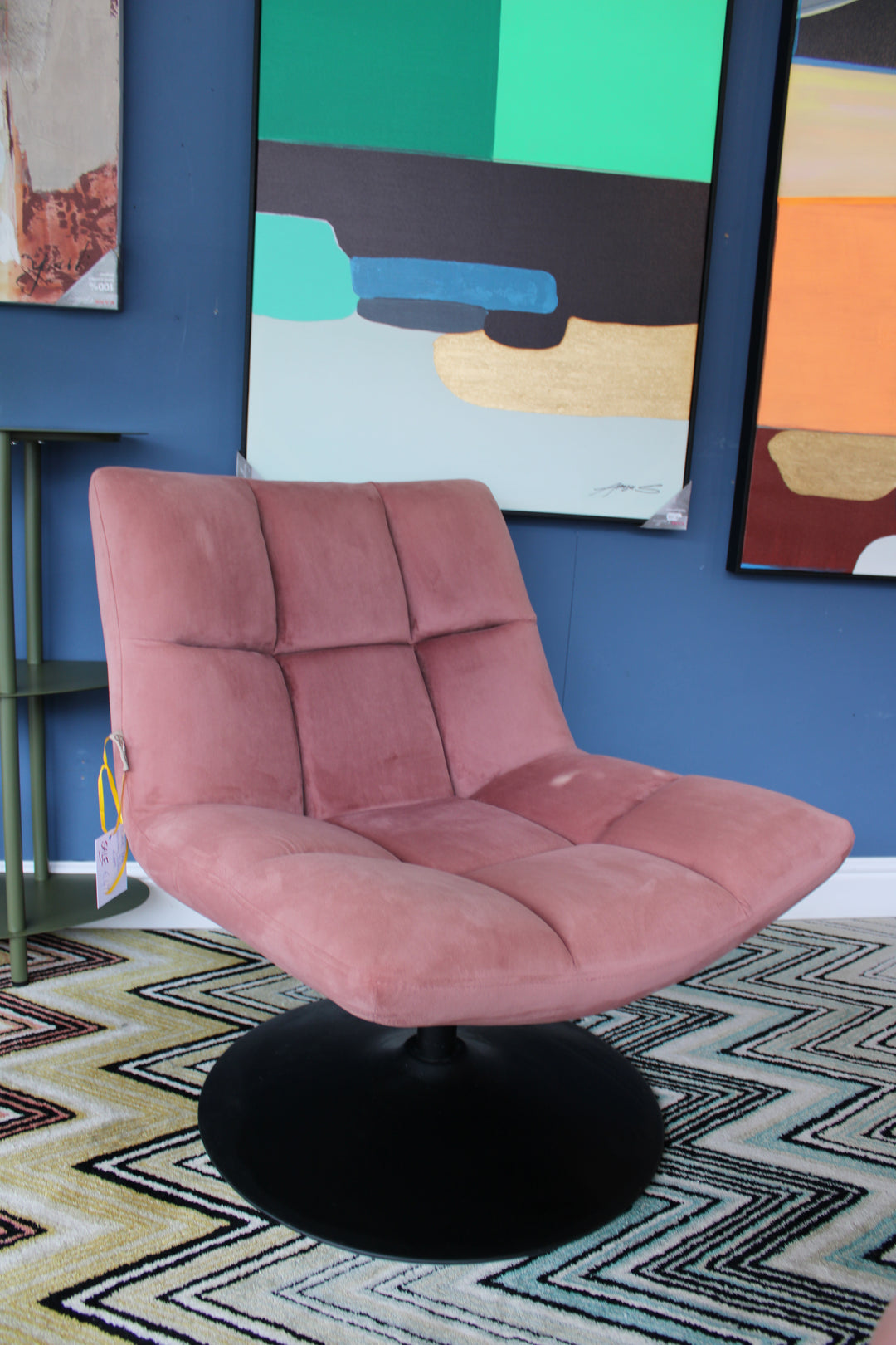 Sale Ex Display Pink Velvet Swivel Lounge Chair &amp; Hocker