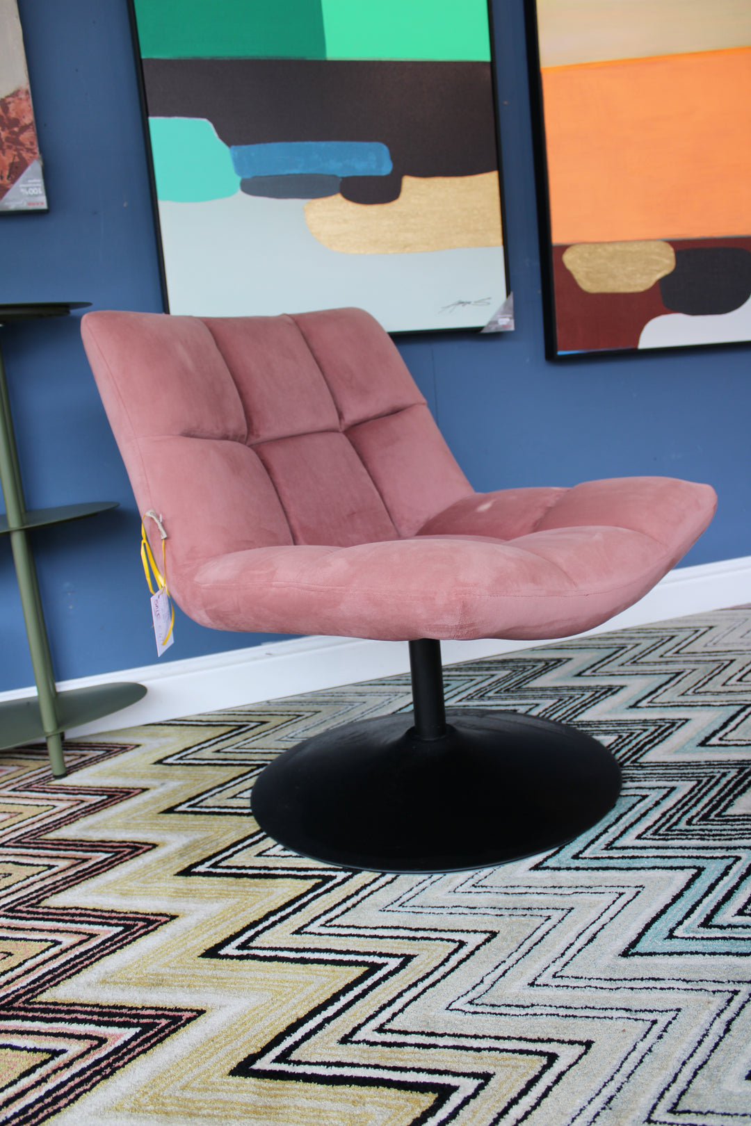 Sale Ex Display Pink Velvet Swivel Lounge Chair &amp; Hocker