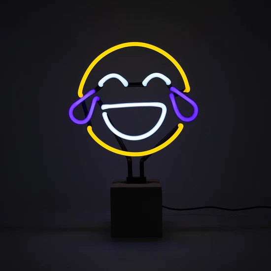 Neon Laugh Emoji Glass Sign
