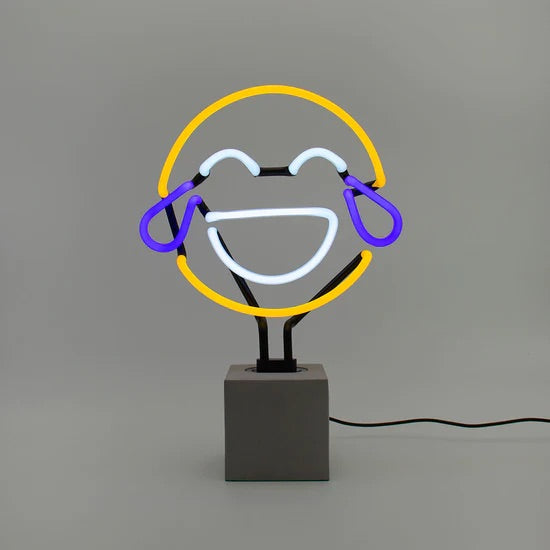 Neon Laugh Emoji Glass Sign