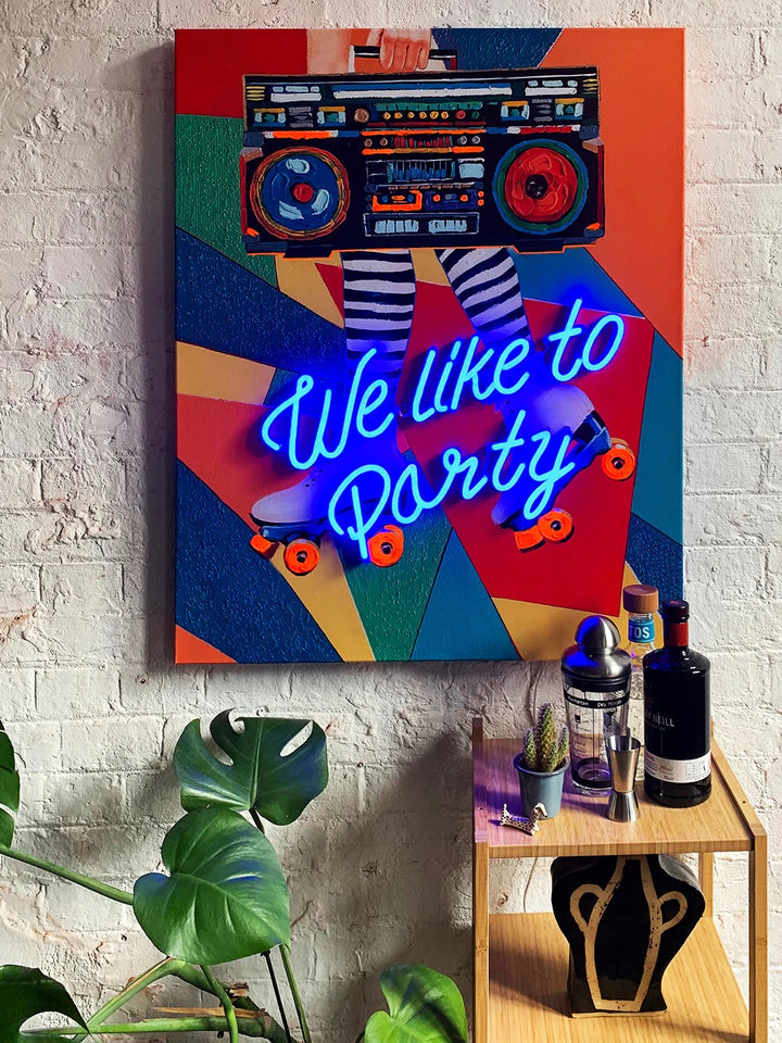 'We Like to Party' Wall Artwork with LED Neon