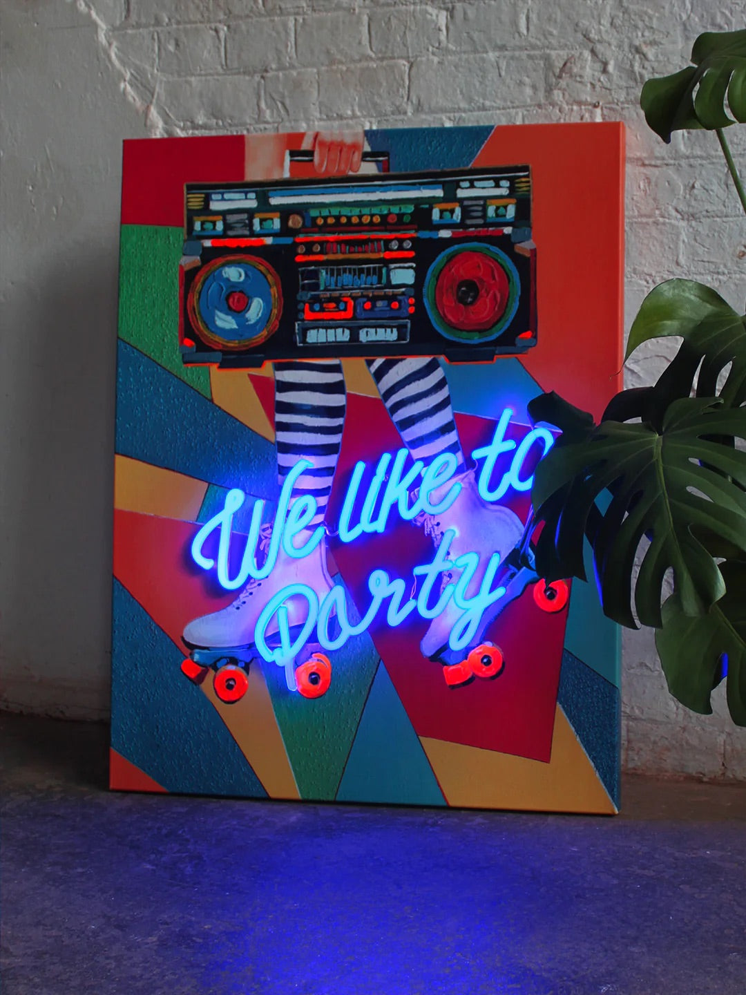 'We Like to Party' Wall Artwork with LED Neon