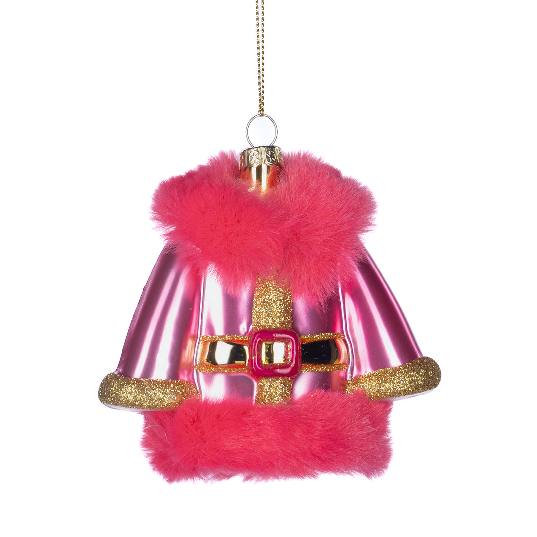 Pink Furry Santa Coat Decoration