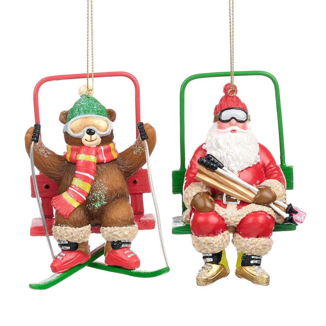 Santa & Bear Ski Lift Decoration