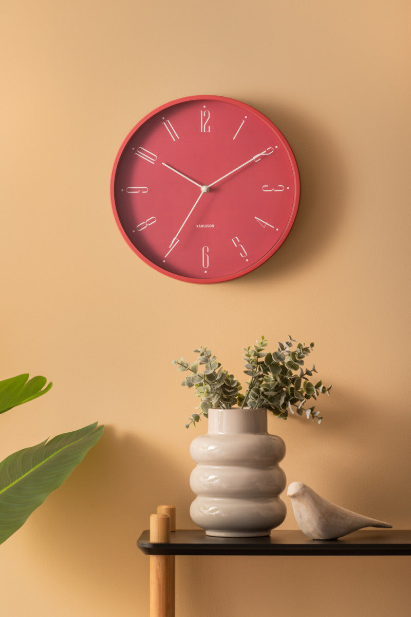 Regal Numbers Blush Red Wall Clock