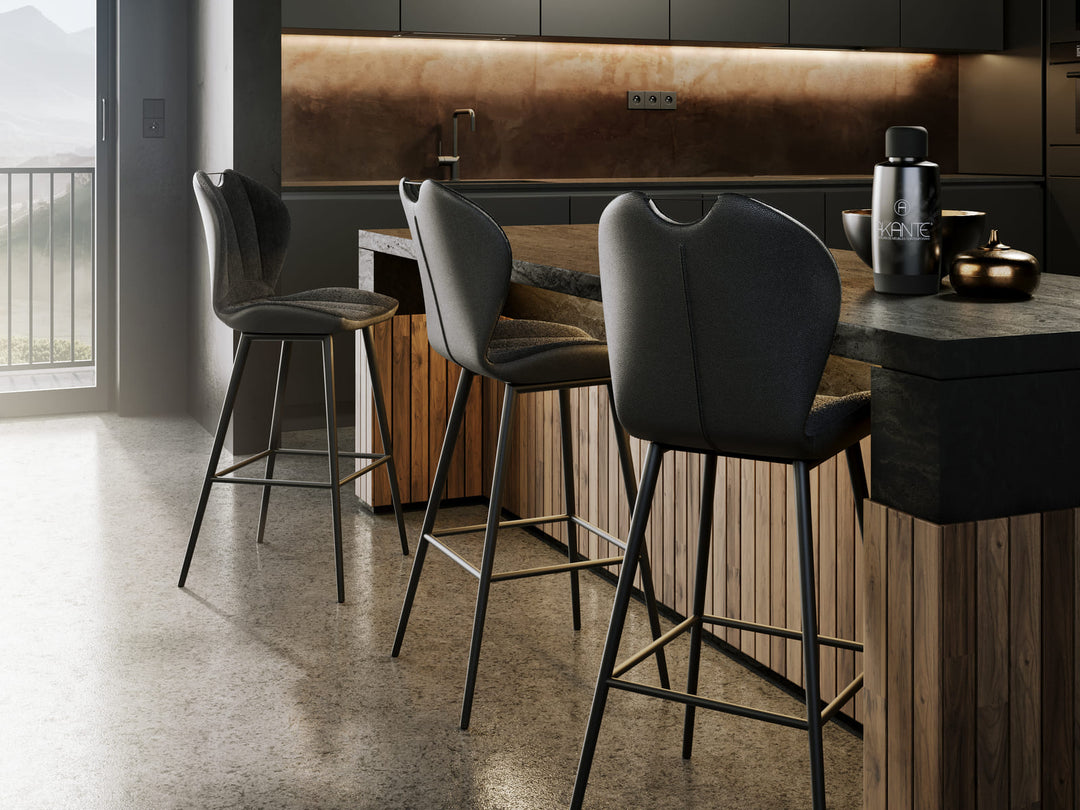 New Jersey Fabric & Pu Leather Rotating Seat Counter Stool Set