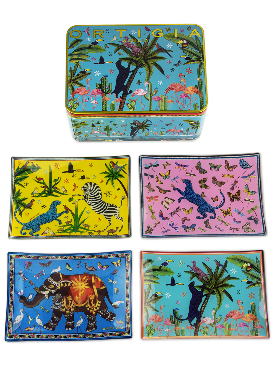 Ortigia Jungle Rectangle Glass Plates Set