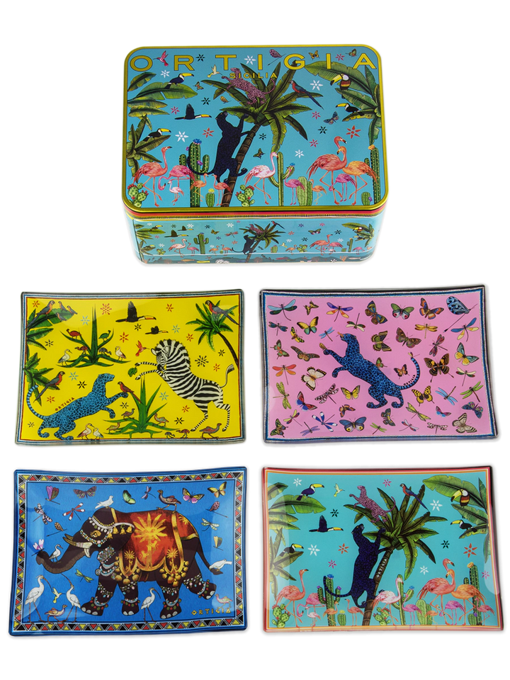 Ortigia Jungle Rectangle Glass Plates Set