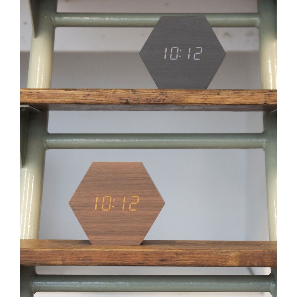 Hexagon Wooden LED Alarm Clocks