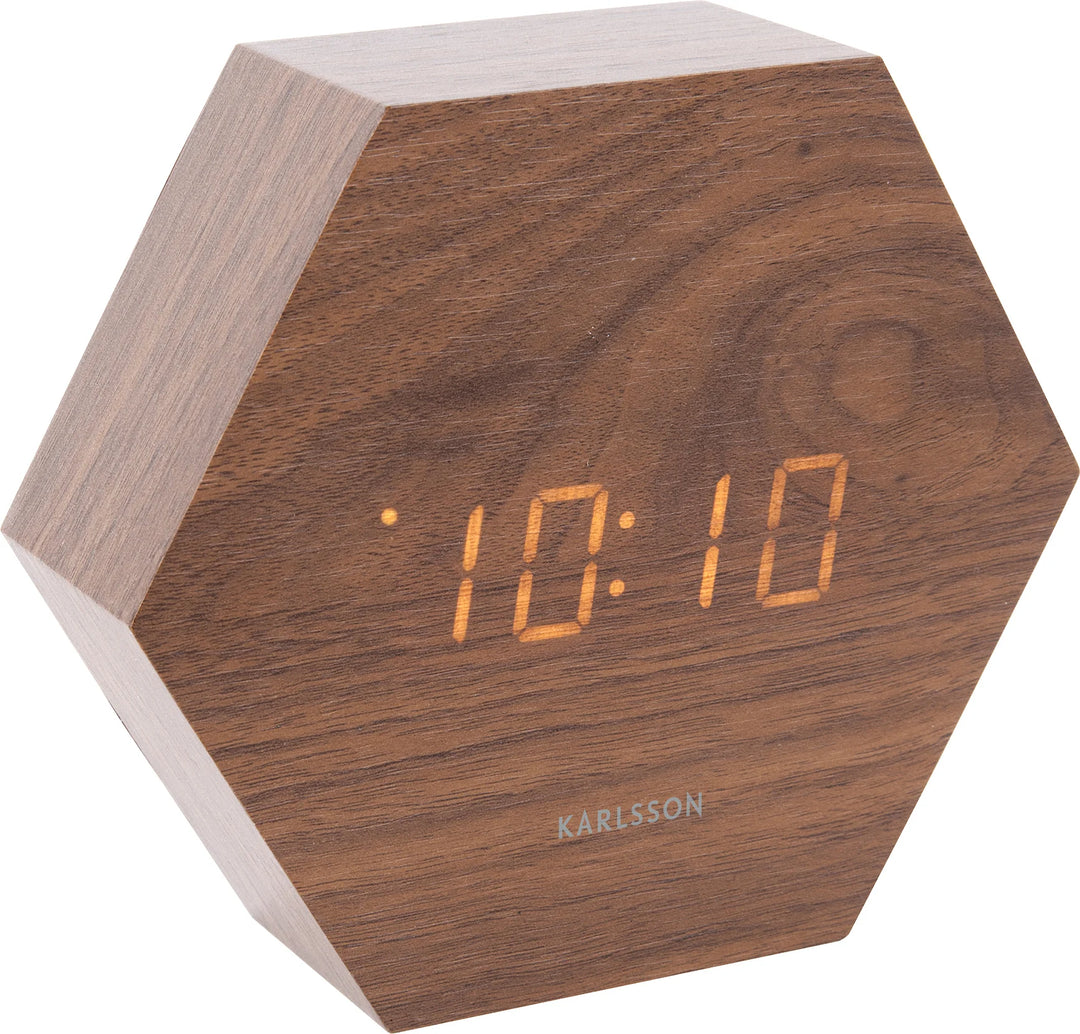 Hexagon Wooden LED Alarm Clocks