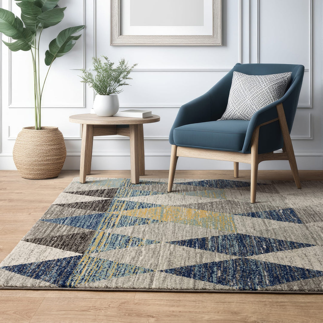 Muse Check Harlequin Blue Runner & Rugs