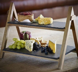 2 Tier Slate & Wood Serving Stand